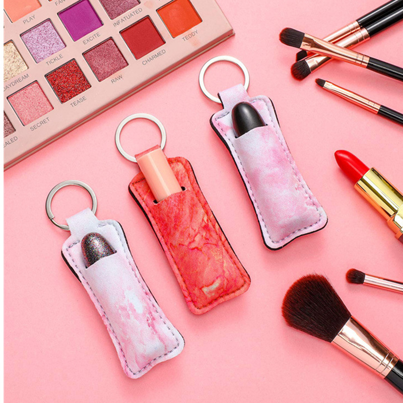

Promoton Price for Wholesale Marble Pattern Sunflower Cheetah Keychain Chapstick Lipstick Holder Neoprene Key Chain DHL Free