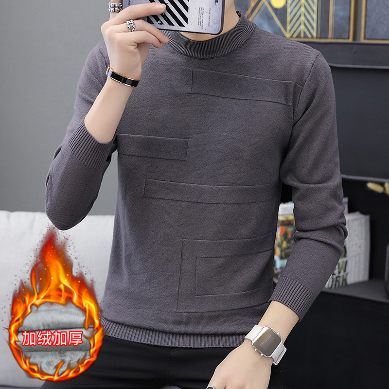 

Wool Sweater Plus Cashmere velvet thick Clothing Autumn Winter New Arrival Slim Warm Sweaters O-Neck Pullover Men Top, Beige