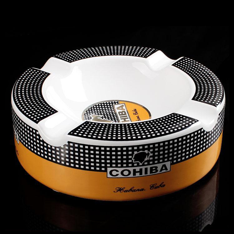 

Cohiba High-definition Bone China Ceramic Round Cigar Ashtray For Home Middle Size 4 Holder Smoking Ash Tray Cigars Accessories T200721