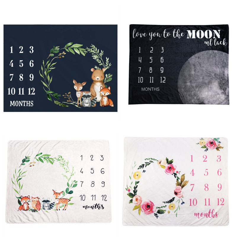 

Baby Milestone Blanket Newborn Photo Background Infants Monthly Growth Towel Swaddle, Moon