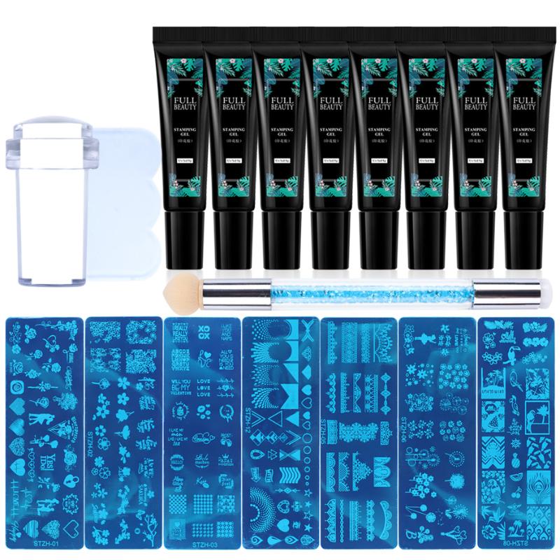 

Nail Art Stamping Plates Stamper Scraper Set Stamping Gel Polish UV Varnish Manicure Kit Mold Template Stencil Nail Tools NT1813