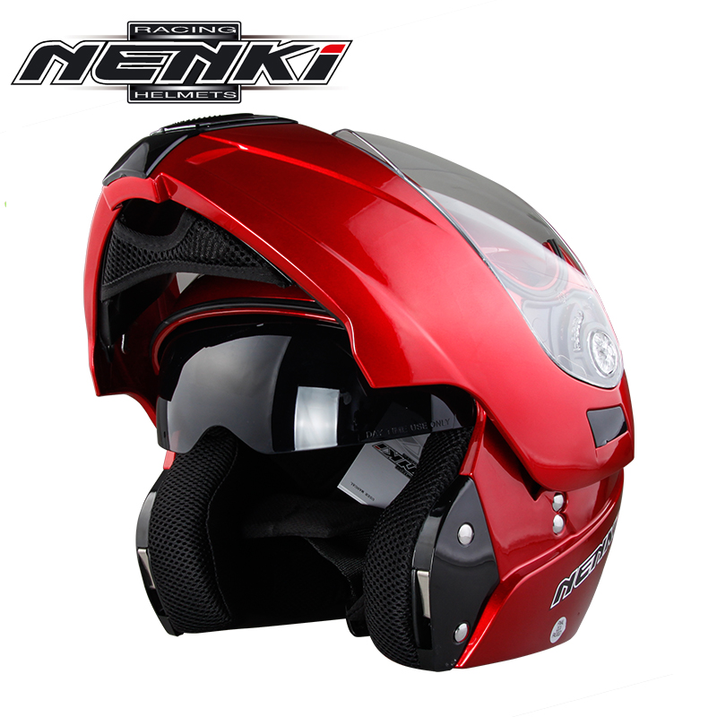 

New NENKI motorcycle helmet with black interior sun visor motorcycle racing motocross helmet, Red