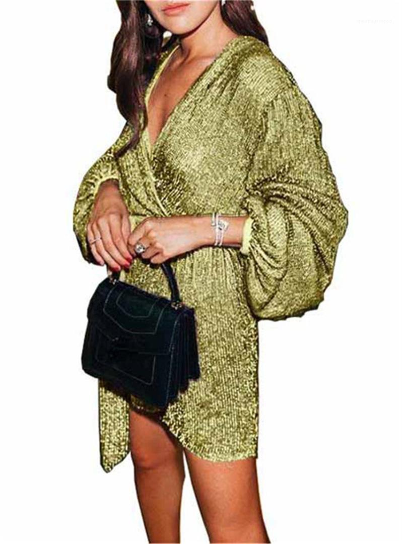 

Dress Plus Size Nightclub Woman Dress V Neck Sexy Womens Dress Summer Irregular Women Sequin Puff Sleeve Mini, Black;gray