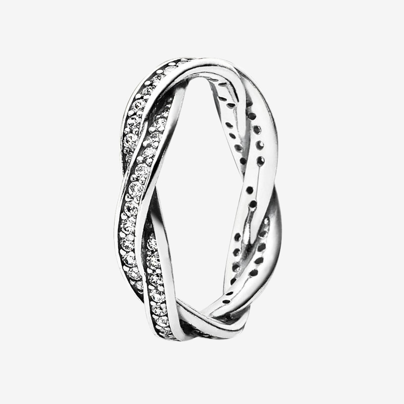 

Real 925 Sterling Silver Wedding Ring Gift Jewelry with Original box for Pandora Sparkling Twisted Lines Couple's Ring for Women Men
