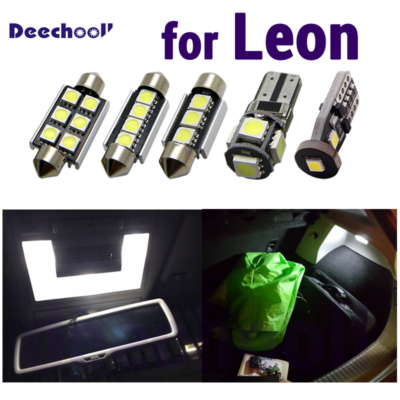 

Pure Cool White Error Free LED Interior Reading dome map Lights bulb Kit for Seat Accessories for Leon 1M 1P 5F ST 1999-2020, As pic