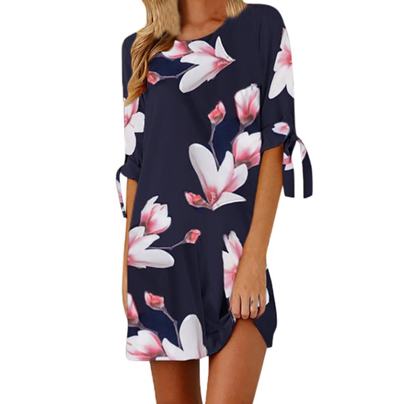 

Womens Floral Print Bowknot Sleeves Cocktail Mini Dress Casual Party Dress Vestidos Verano 2020 Beach Sundress Women, Blue