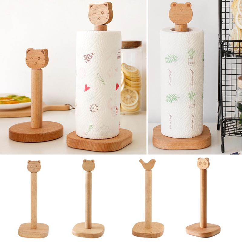 

Vertical Wooden Towel Rack Home Kitchen Roll Paper Storage Bracket Cartoon Animal Toilet Tissue Holder Household Accessories