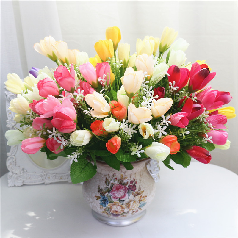 

15 heads Real touch flowers silk Tulips flower Magnolia Artificial Bouquet Fake flower home hotel DIY wedding decoration flores, 6 head3