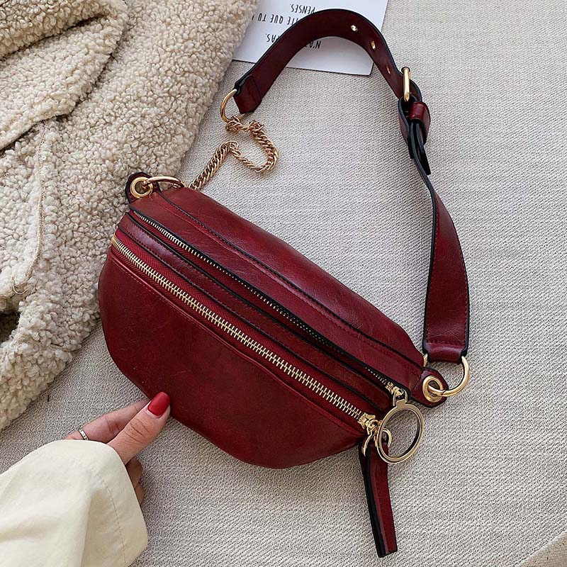 

Retro Leather Crossbody Bag For Women 2020 Small Lady Shoulder Messenger Bag Solid Color Handbags and Purses Chain Chest Bags, Black