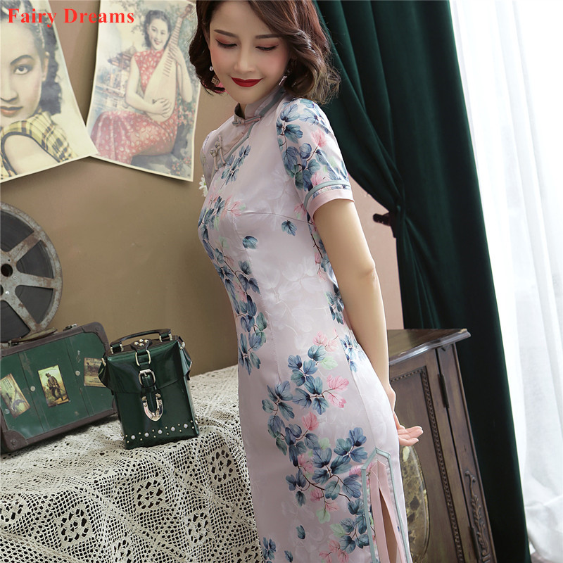 

Chinese Dress Woman Short Sleeve Flowers Print Cheongsam Traditional Plus Size Qipao 2020 Summer Style Vestido Chino Mujer