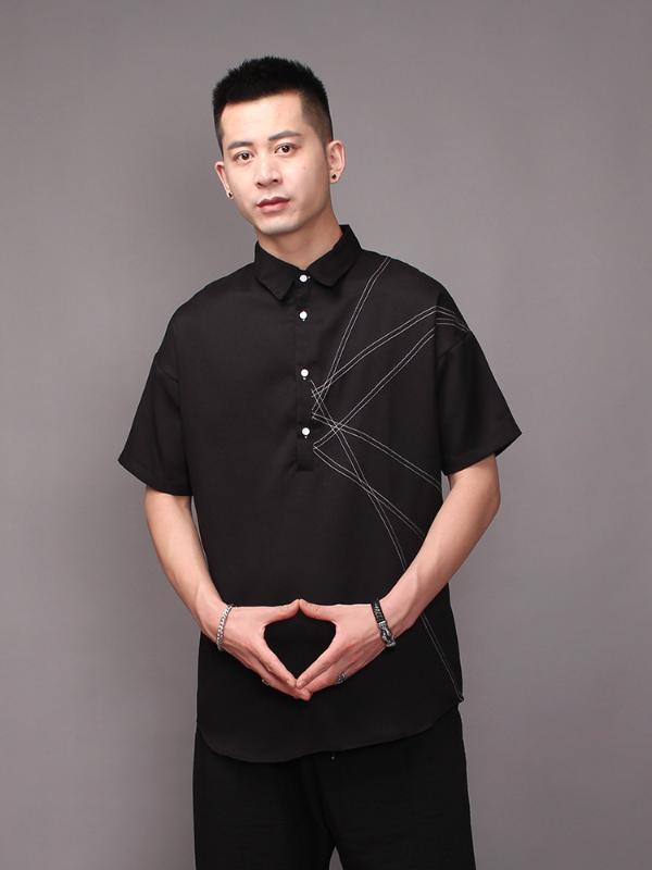 

7XL!Popular logo black hair stylist men' wear shirt 2020 summer youth fashion versatile short sleeve casual medium long shirt