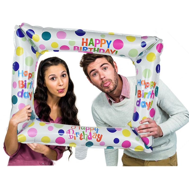 

1Pcs Birthday Photo Booth Foil Balloons Happy Birthday Balloon Photo Frame Globos props Party Decorations