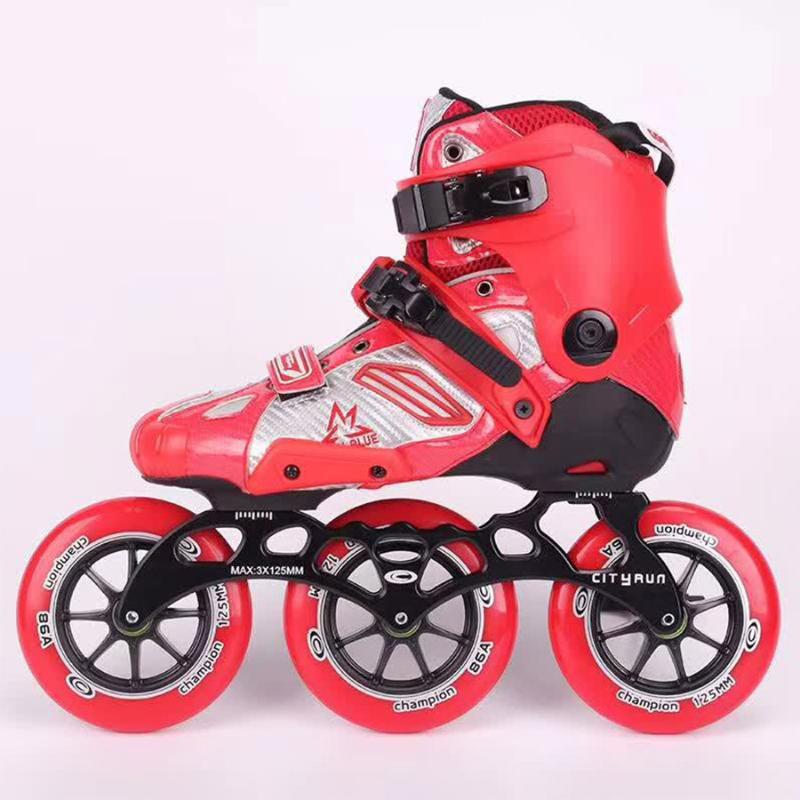 

Semi-soft 3*110mm Speed Inline Skates Street Racing Roller Skating Shoes Free Skating Patines, Black