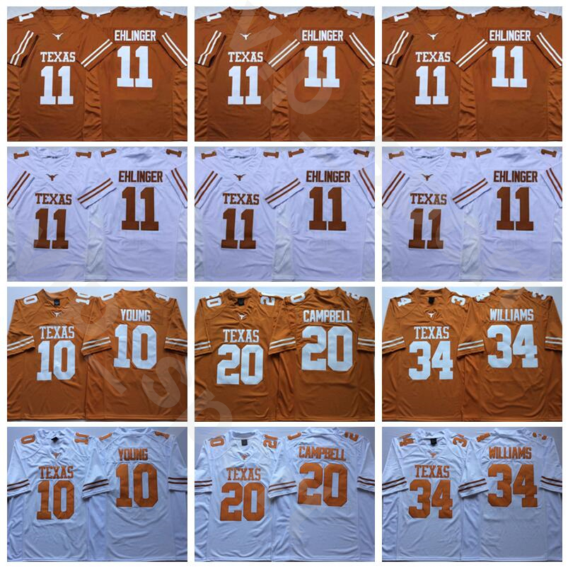 

College Texas Longhorns Football 20 Earl Campbell Jersey 34 Ricky Williams 11 Sam Ehlinger 10 Vince Young 7 Shane Buechele Yellow White, 10 yellow