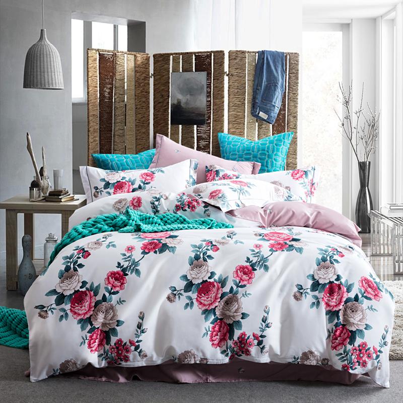 

European Bedding Set Egyptian Cotton Bed Linen Soft Satin Textile for Home Floral Duvet Cover Pillowcases Bedspread on Bed 4pcs, 26