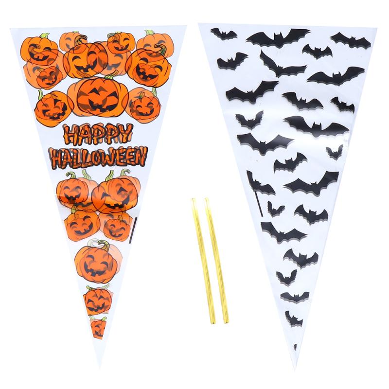 

200PCs Halloween Cone Bags Triangle Candy Bags Halloween Party Festival Gift Favors (Bat Pattern + Pumpkin Pattern, 100Pcs