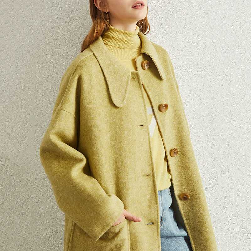 

Double Sides Wool Coat Women Single Breasted Loose Mid-long Woolen Jackets Outerwear 2020 New Autumn Winter Coats, Green