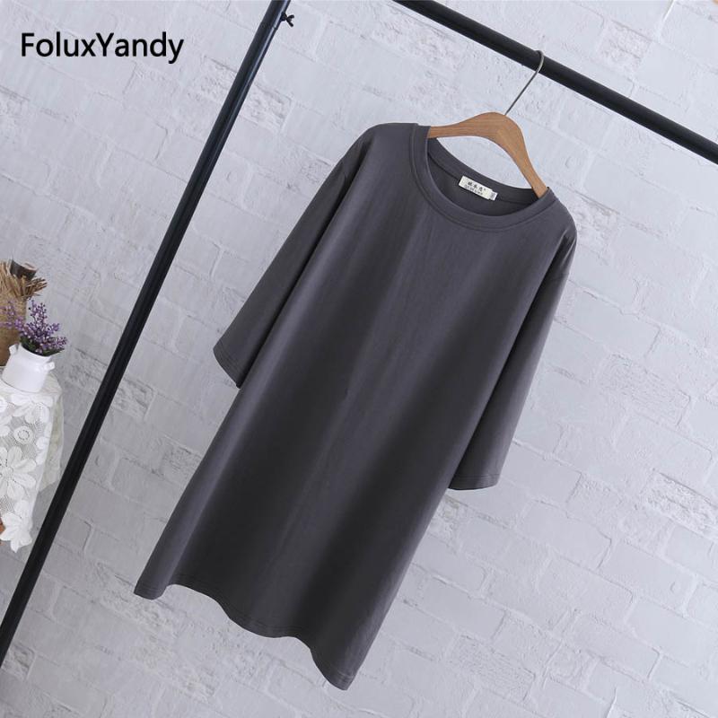 

Three Quarter Sleeve Tops Tees Women Plus Size 3 4 5 XL Casual Loose Long T-shirts Black Red Gray QYL219