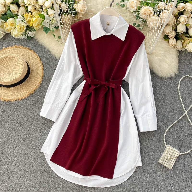 

Personality Design Women Long White Shirt Top with Loose Vest Twinset Blouse Top, Black