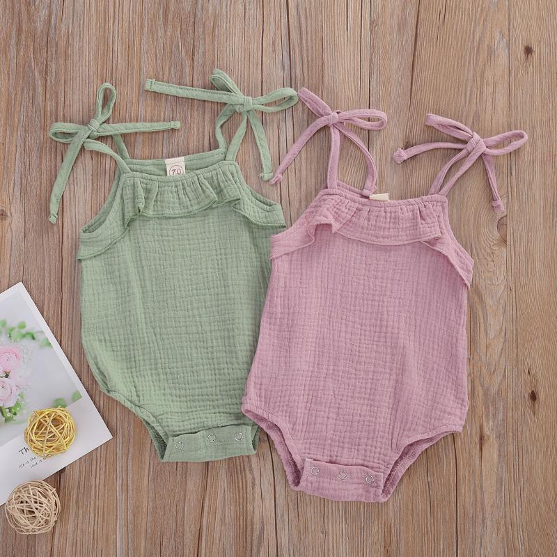 

Cute Newborn Baby Bodysuit Clothes Ruffle Sleeveless Infant Jumpsuit Lace Up Toddler Solid Sunsuit Kids Girls Beachwear, Purple