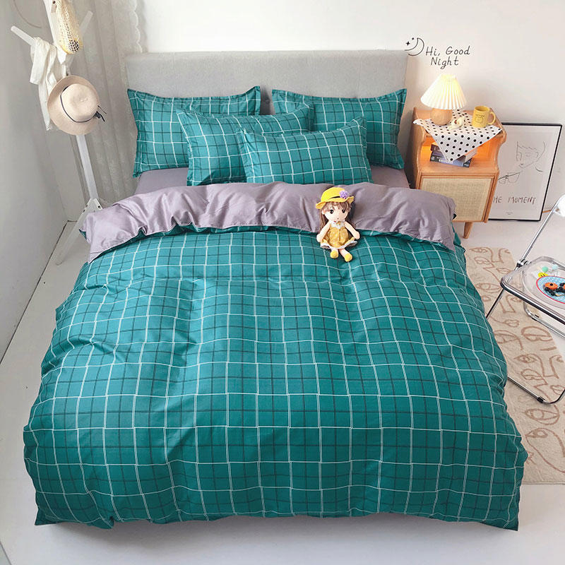 

Green plaid Soft comfortable bedding set bed linens duvet cover+ flat sheet+Pillowcase 3/4pcs single double full queen king size, Weinasi-0167