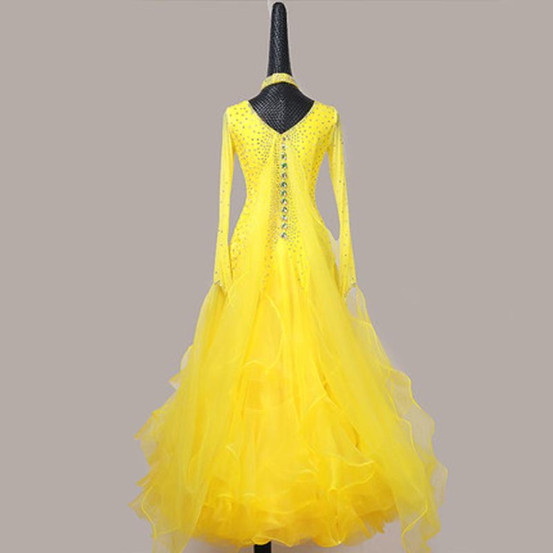 

New Waltz Dance Competition Outfits Slap-up Diamond Splicing Big Hem Dress Ballroom Modern Jazz National Standard Dancing Wear, Orange