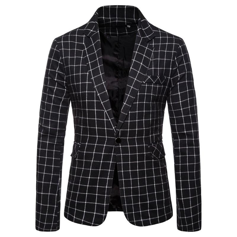 

Men' Lattice Blazer Autumn And Winter Fashion Charm Men' Casual Fit Slim Suit One Button Business Coat Jacket Plaid Blouse, Black