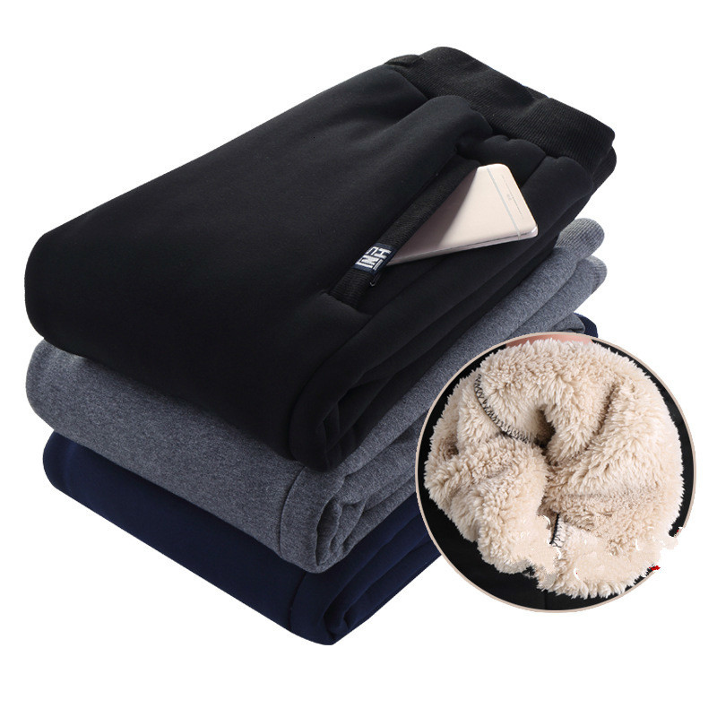 

Winter Sportwear Pants Men's Feet Plus Velvet Thickening Lambskin Trouser Warm Slim Both Men And Women Can Wear Casual Pants, Black