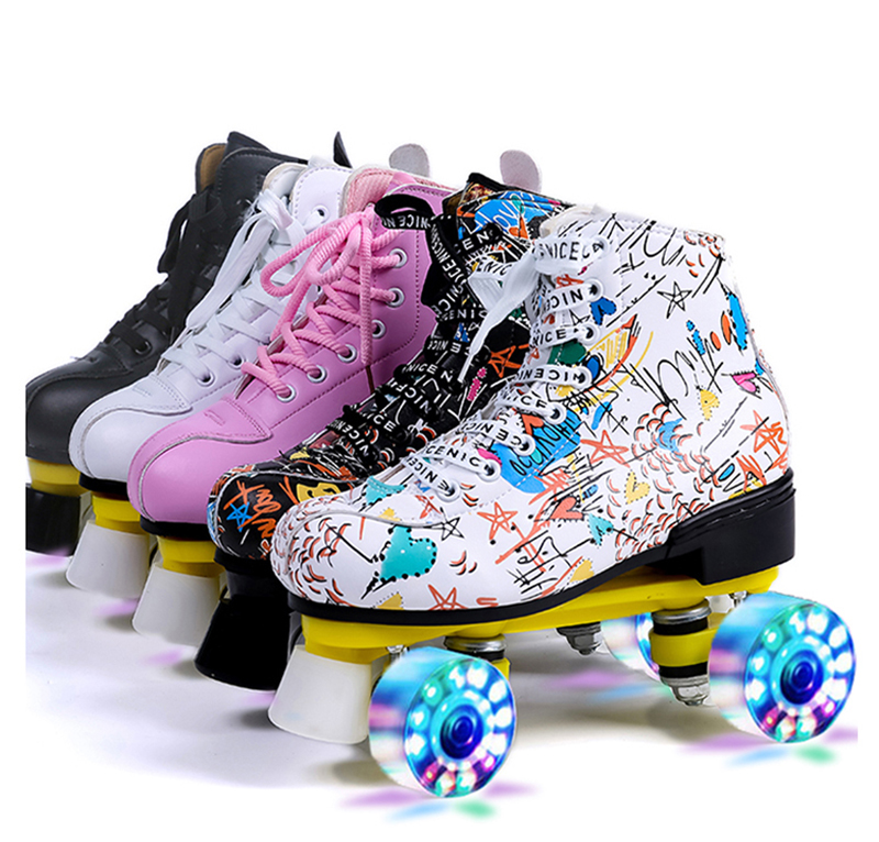 

New Double Row Skates for Children Or Adults Four Roller Skates for Men and Women Roller Wheel, Red wheels