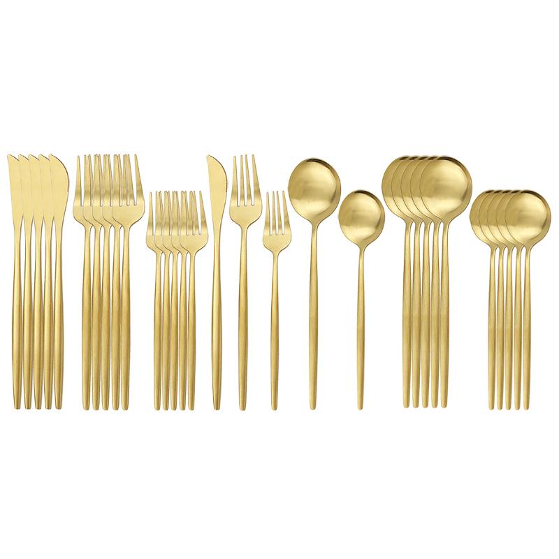 

30Pcs/Set Gold Dinnerware Set Stainless Steel Cutlery Set Knives Forks Dessert Spoon Flatware Kitchen Flatware Tableware