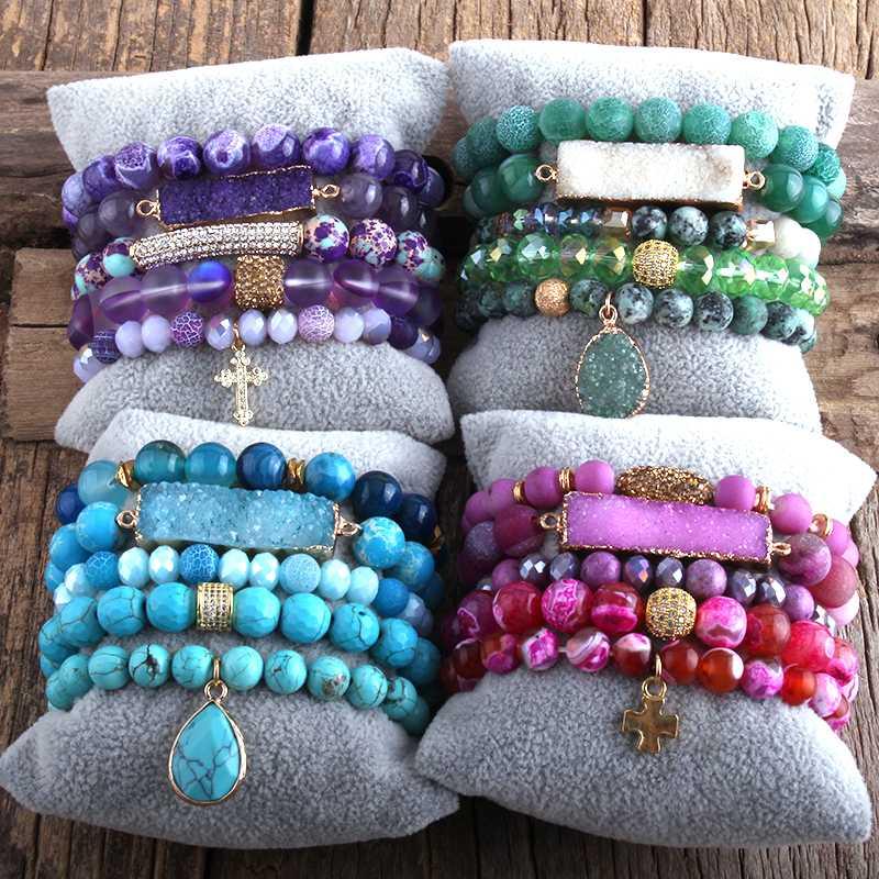 

Fashion Designer Boho Beaded Bracelet Natural Stone Crystal 5pc Bracelets Sets For Women Jewelry Gift