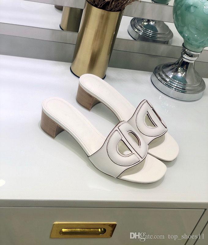 

New High Summer SLIDES D-Club MULES Beach Indoor Flat Slippers Fashion Women Black Camel Blue Denim White Calfskin Slippery Casual Sandals, White calfskin flat