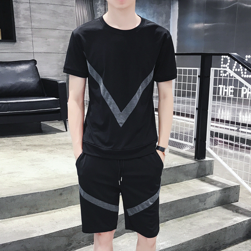 

New Summer Casual Men T Shirt Mens Tracksuit Fashion Jogger Sportsuits Short Man Set Trainingspak Chandal Hombre Vetement Homme, 2 color