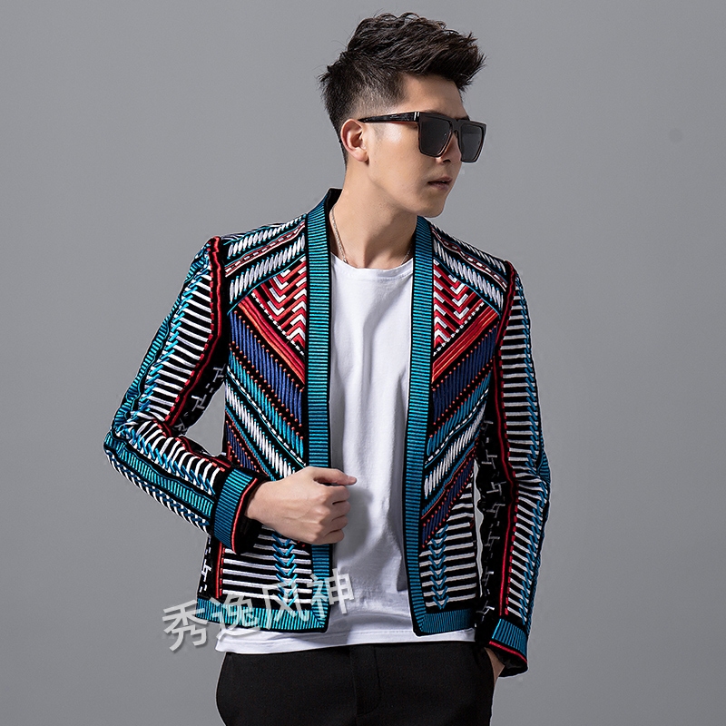 

Hot Autumn Winter Blazer Men' New Fashion Handsome Jacket male Slim Suit Korean Striped Embroidery Men Hip Hop Trend Coat, Photo color