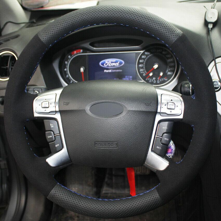 Custom Made Anti Slip Black Leather Suede DIY Car Steering Wheel Cover for Ford Mondeo 07-12 Mk4-image-555580246