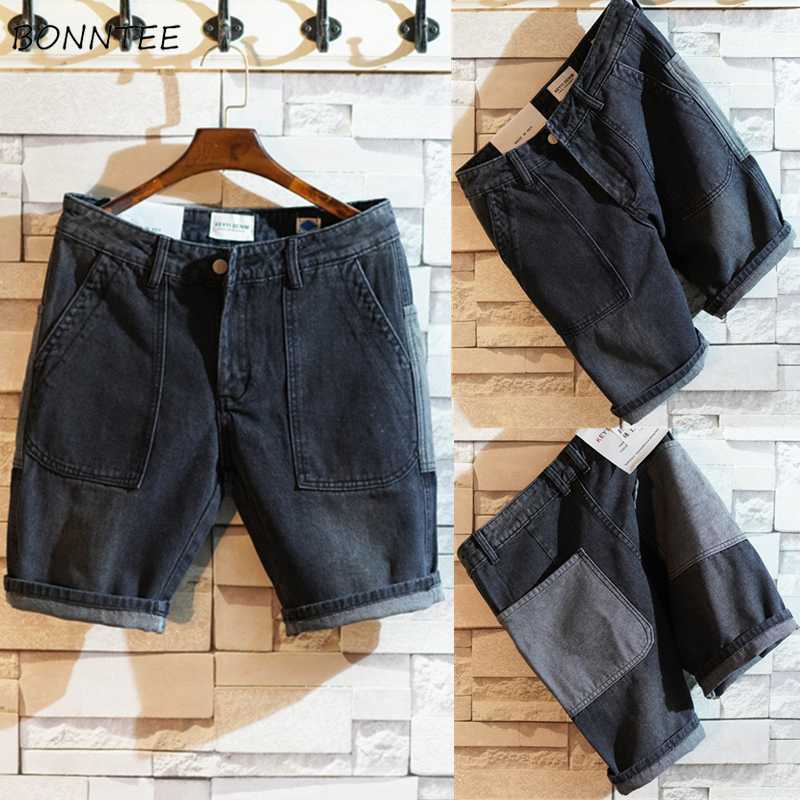 

Men Jeans denim Large Pockets Patchwork Plus Size -36 Knee-length Summer Leisure Chic Mens Trousers Hip-hop Students Ins New, 316 black