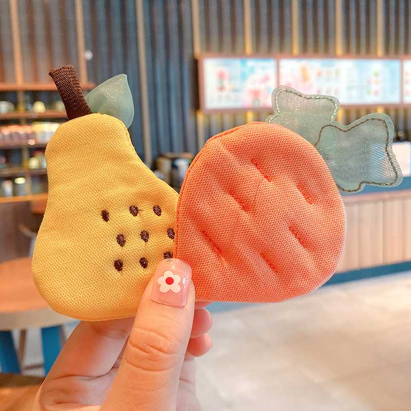 

Children Cute Colors Carrot Pear Strawberry Ornament Hair Clips Girls Sweet Gauze Hairpins Kids Hair Accessories