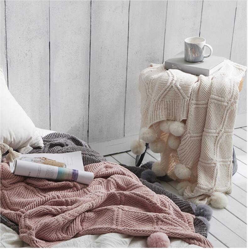 Wool ball thin blankets Knitted air conditioning Gift cover Household sofa blanket-image-562222720