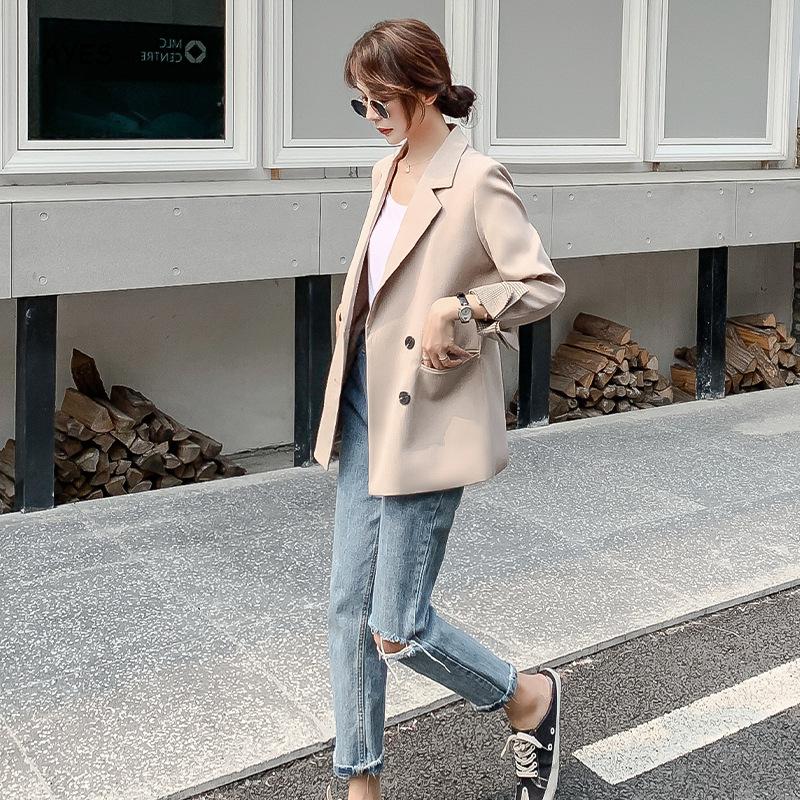 

Office Wear Blazer Coat Casual Blazer Women Autumn Solid Jacket Suits Double Breasted Blazers Long Sleeve Notched Collar 2020, Black