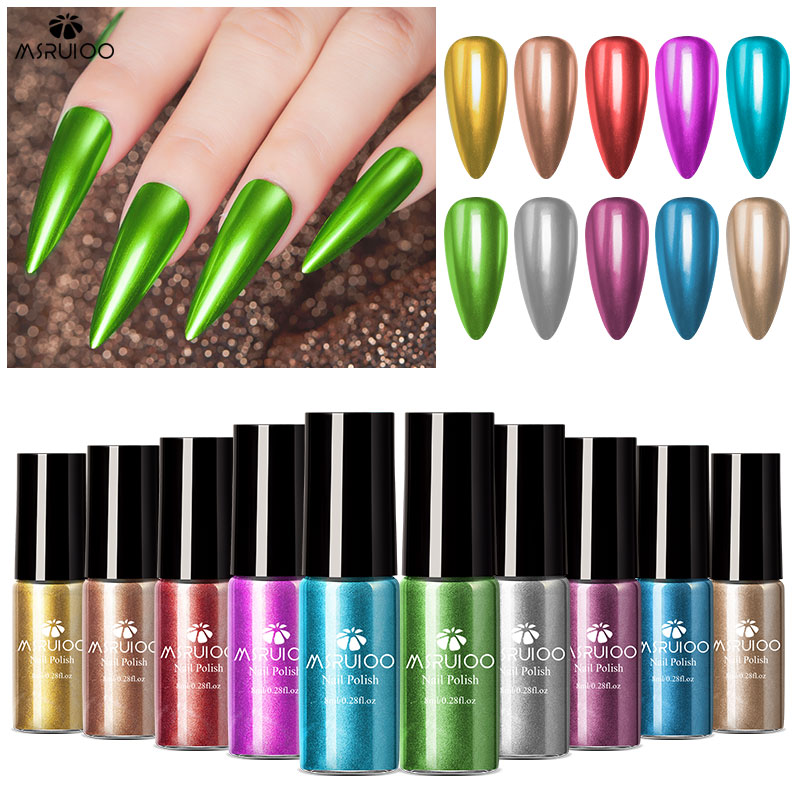 

MSRUIOO Gold Silver Mirror Nail Polish Set Rose Gold Transparent 8ml Long-Lasting Nail Lacquer Fast Dry Polish wIthout Cure