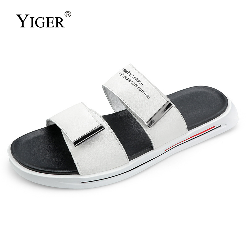 

YIGER New Men's slippers summer beach slippers Holiday cool Men's non-slip Slides male summer, White slippers