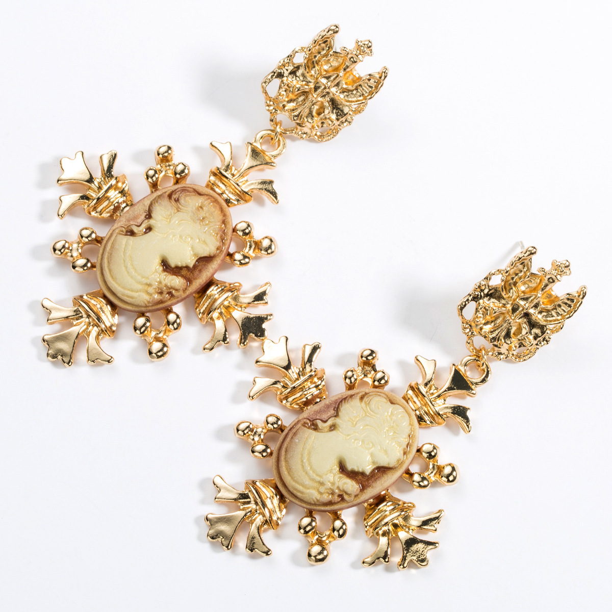 

Alloy S925 silver needle anti-allergy resin portrait earrings female Palace style artistic ear accessories