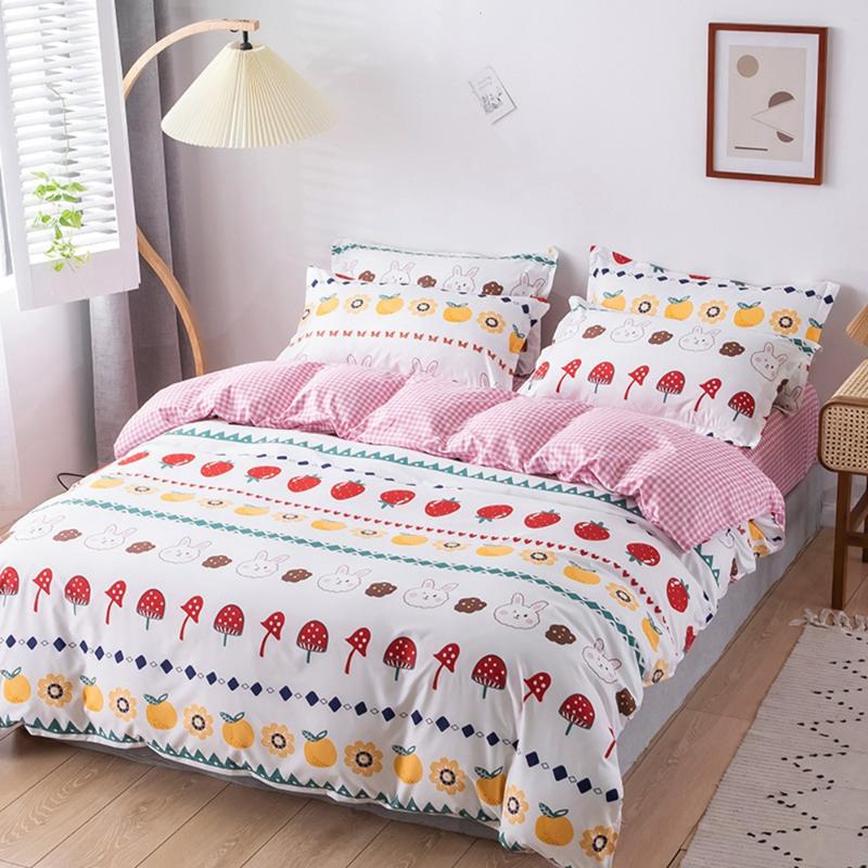 

Home Textile Bedding Sets 5 sizeStrawberry Bed Linens 3/4pcs Duvet Cover Set Pastoral Bed Sheet AB Side Duvet Cover, Strawberry