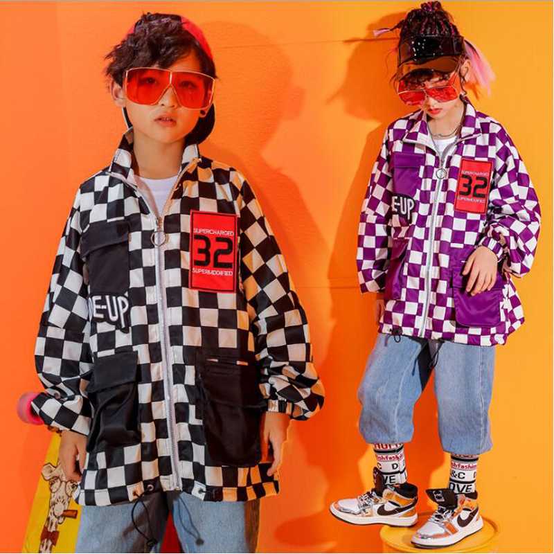 

Kids Carnival Cool Hip Hop Clothing Plaid Jacket Tops Jeans Pants for Girl Boys Jazz Ballroom Dance Costume Clothes street Wear