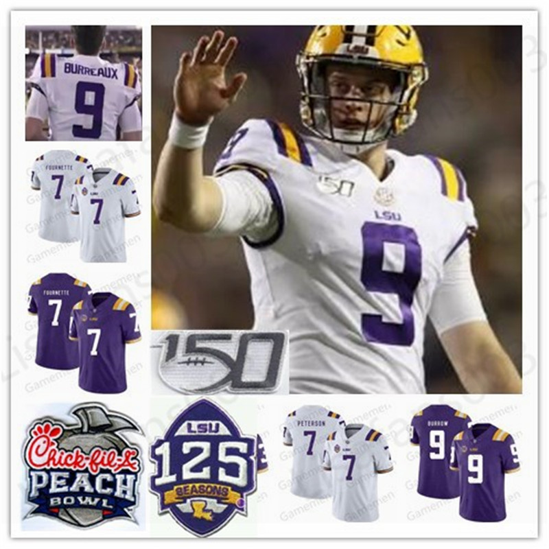 

NCAA LSU Tigers Champions football College Jerseys Jamal Adams Joe Burrow Tae Provens Mannie Netherly Travin Dural Devin White Moffitt mens, White with 2020 patch