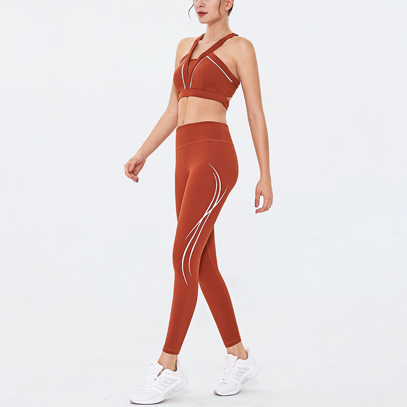 

2 Piece Set Women Colorvalue Sport Suit Printed High Waist Elastic Sports Pants Beauty Back Gym Bra Quick Drying Yoga Set, Black