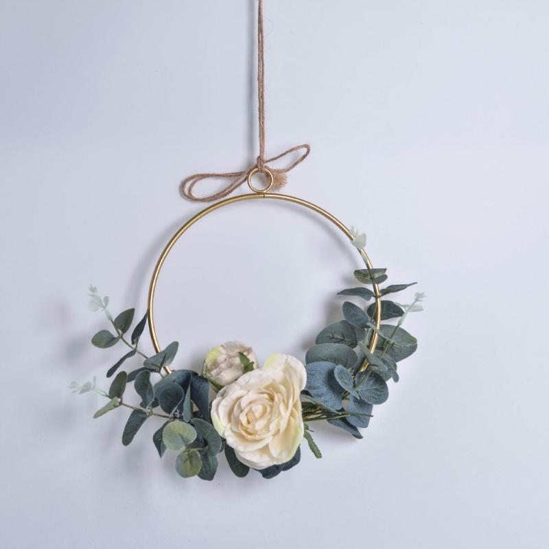 

Simulation Flower Wrought Iron Wreath Door Hanging Nordic Creative Artificial Fake Flower Garland Ornaments Wedding Decoration, Wt024-10