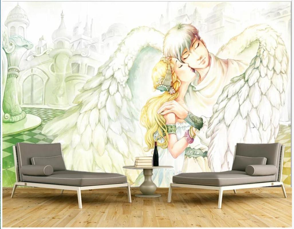 

3d wallpaper custom photo mural Hand painted European style angel couple living room home decor wallpaper for walls 3 d, Non-woven wallpaper