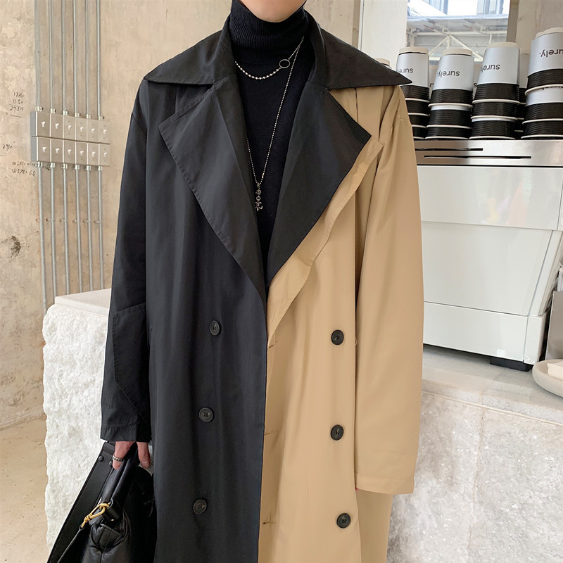 

Double Breasted Loose Business Casual Long Windbreaker Jacket Male Streetwear Vintage Fashion Trench Coat Overcoat Outerwear Men, Khaki