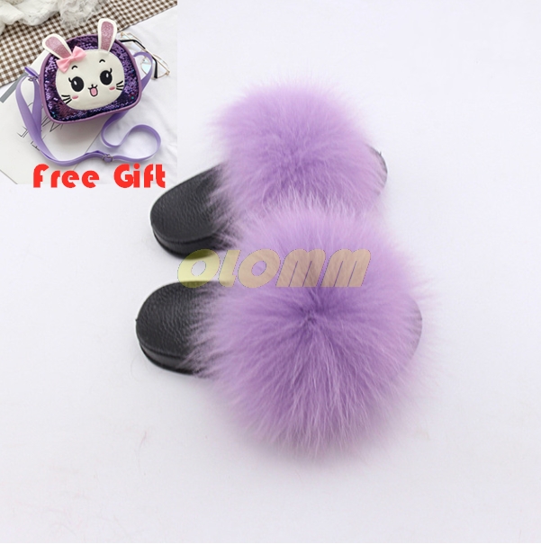 

Real Slippers Kids Rainbow Neon Color Toldder Fur Child Home Slides Girls Raccoon Super Fluffy Cute Flat Summer